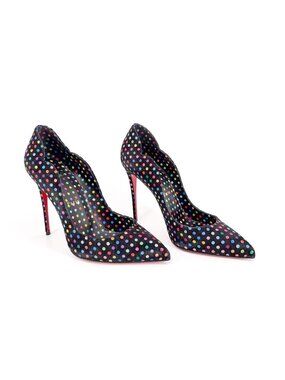 Christian Louboutin Hot Chick 100 Pumps Heels Polka Dot Black Suede Size 38 US 8